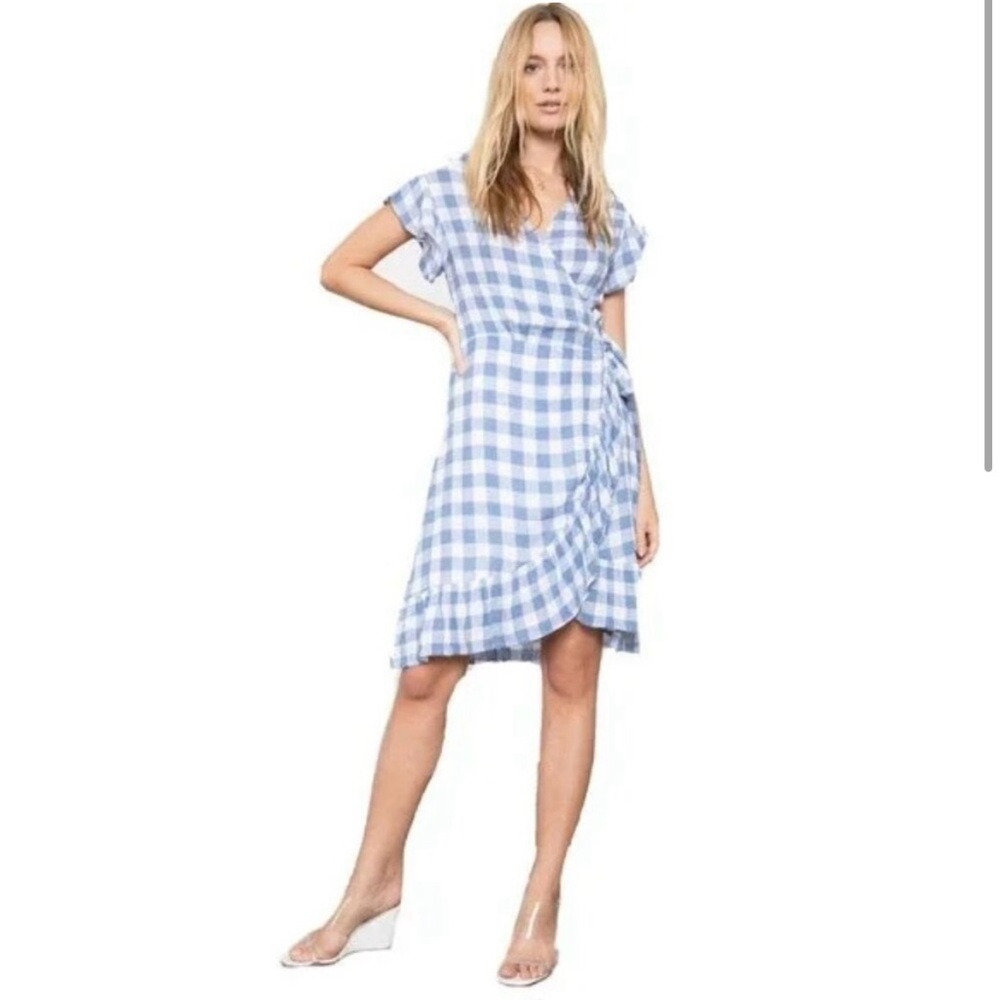 Rails Brigitte Belted Wrap Dress in Periwinkle & White Check Size XS - Picture 4 of 16